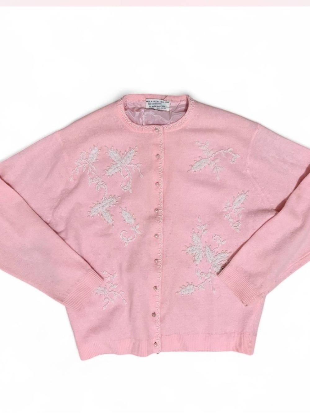 Vintage Pink Beaded Lambswool Angora Sweater S/M Grandmacore